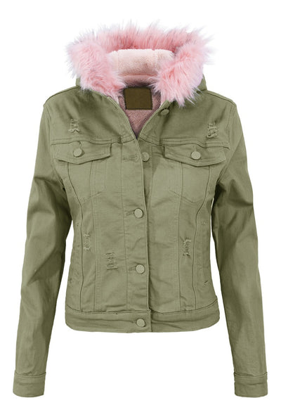 Chamarra Mezclilla Afelpada Con Gorro  Mujer Roosevelt A187