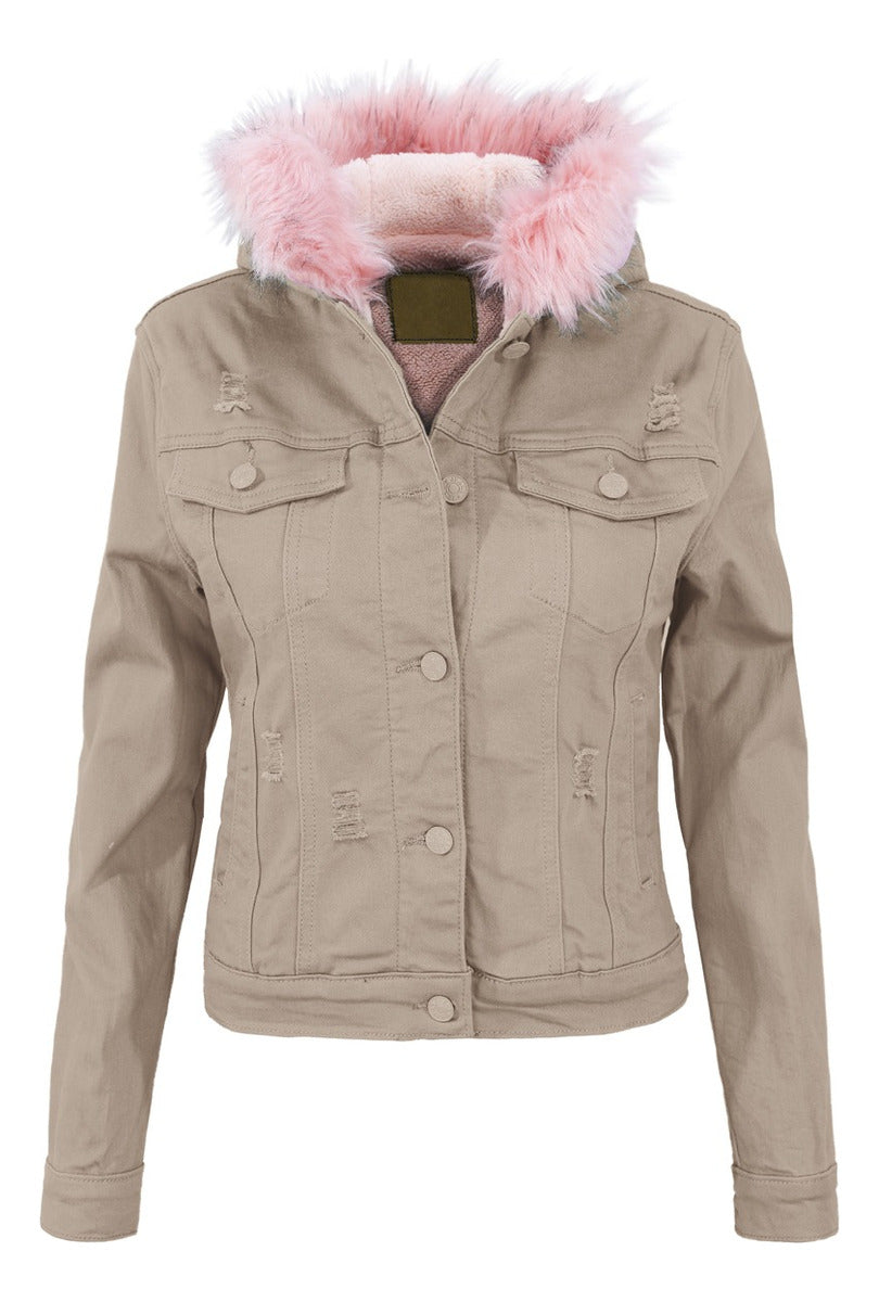 Chamarra Mezclilla Afelpada Con Gorro  Mujer Roosevelt A187