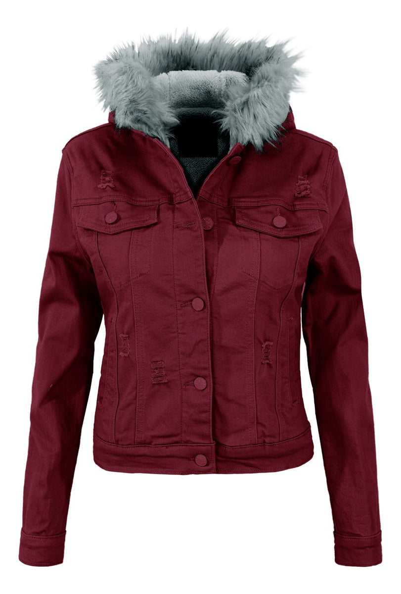 Chamarra Mezclilla Afelpada Con Gorro  Mujer Roosevelt A187