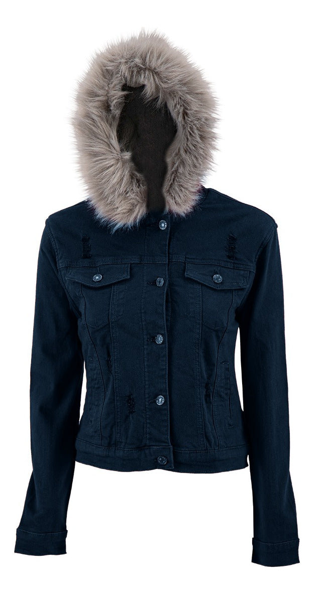 Chamarra Mezclilla Afelpada Con Gorro  Mujer Roosevelt A187